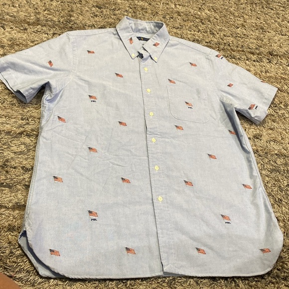 Ralph Lauren Blue Red Casual Button Shirt USA embroidered American flag sz large - Picture 3 of 10